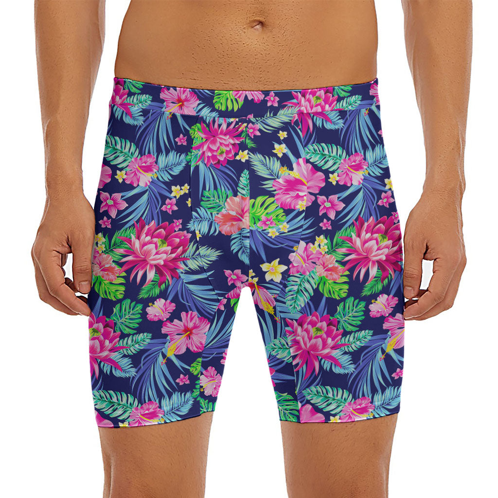 Blossom Tropical Flower Pattern Print Men's Long Boxer Briefs