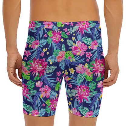 Blossom Tropical Flower Pattern Print Men's Long Boxer Briefs