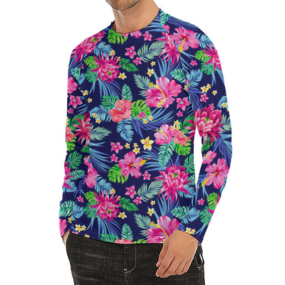 Blossom Tropical Flower Pattern Print Men's Long Sleeve Rash Guard