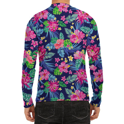 Blossom Tropical Flower Pattern Print Men's Long Sleeve Rash Guard
