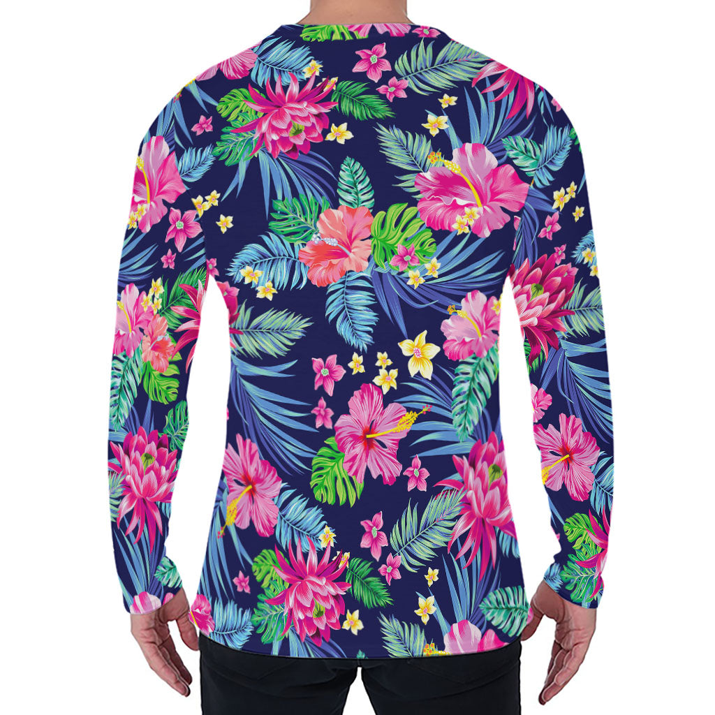 Blossom Tropical Flower Pattern Print Men's Long Sleeve T-Shirt