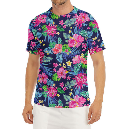 Blossom Tropical Flower Pattern Print Men's Short Sleeve Rash Guard