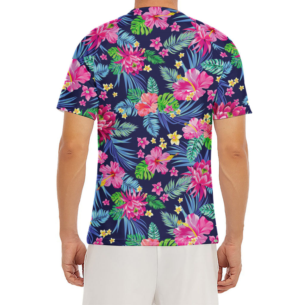 Blossom Tropical Flower Pattern Print Men's Short Sleeve Rash Guard