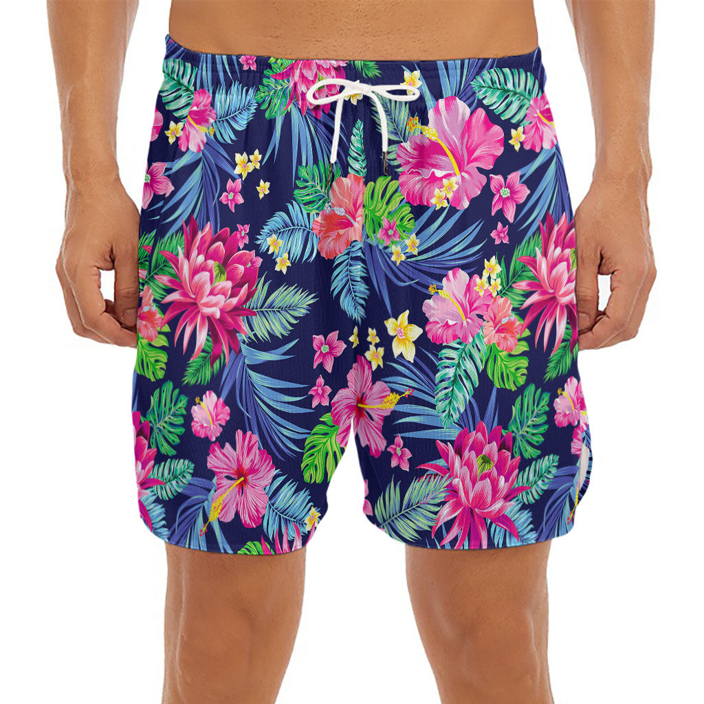 Blossom Tropical Flower Pattern Print Men's Split Running Shorts