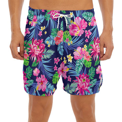 Blossom Tropical Flower Pattern Print Men's Split Running Shorts