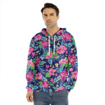 Blossom Tropical Flower Pattern Print Men's Velvet Pullover Hoodie