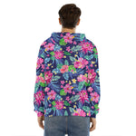 Blossom Tropical Flower Pattern Print Men's Velvet Pullover Hoodie