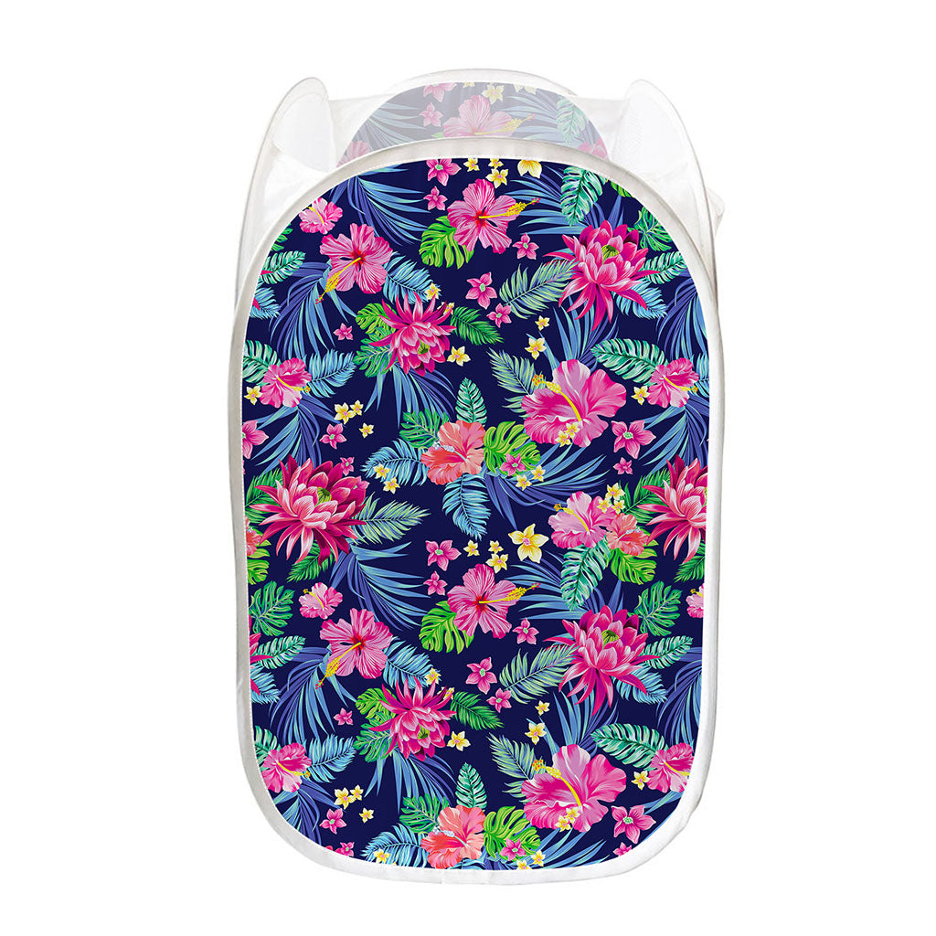 Blossom Tropical Flower Pattern Print Mesh Laundry Hamper