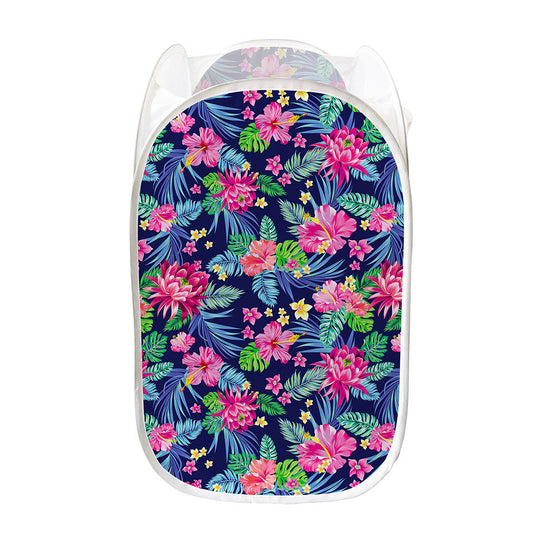 Blossom Tropical Flower Pattern Print Mesh Laundry Hamper