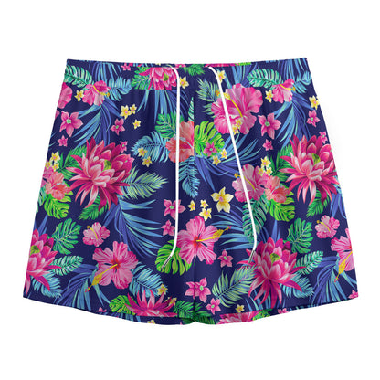 Blossom Tropical Flower Pattern Print Mesh Shorts
