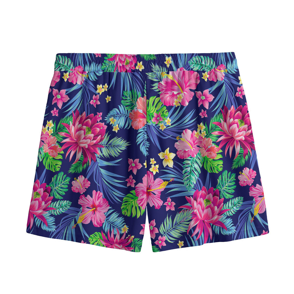 Blossom Tropical Flower Pattern Print Mesh Shorts