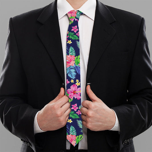 Blossom Tropical Flower Pattern Print Necktie