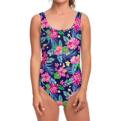 Blossom Tropical Flower Pattern Print One Piece Swimsuit