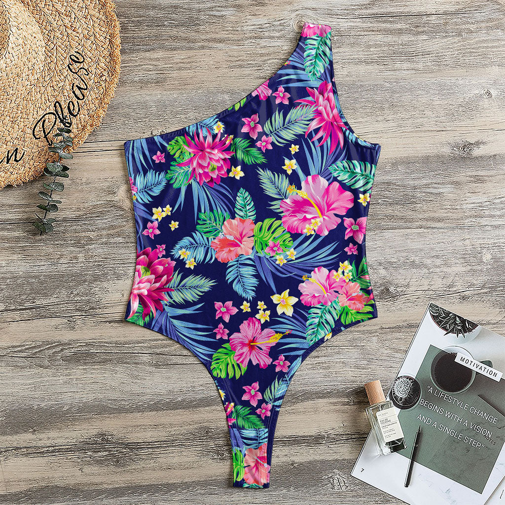 Blossom Tropical Flower Pattern Print One Shoulder Bodysuit