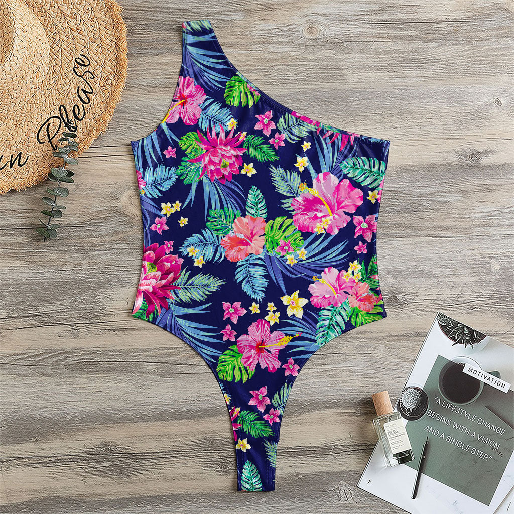 Blossom Tropical Flower Pattern Print One Shoulder Bodysuit