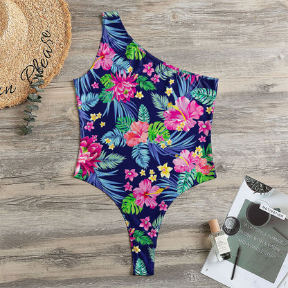 Blossom Tropical Flower Pattern Print One Shoulder Bodysuit