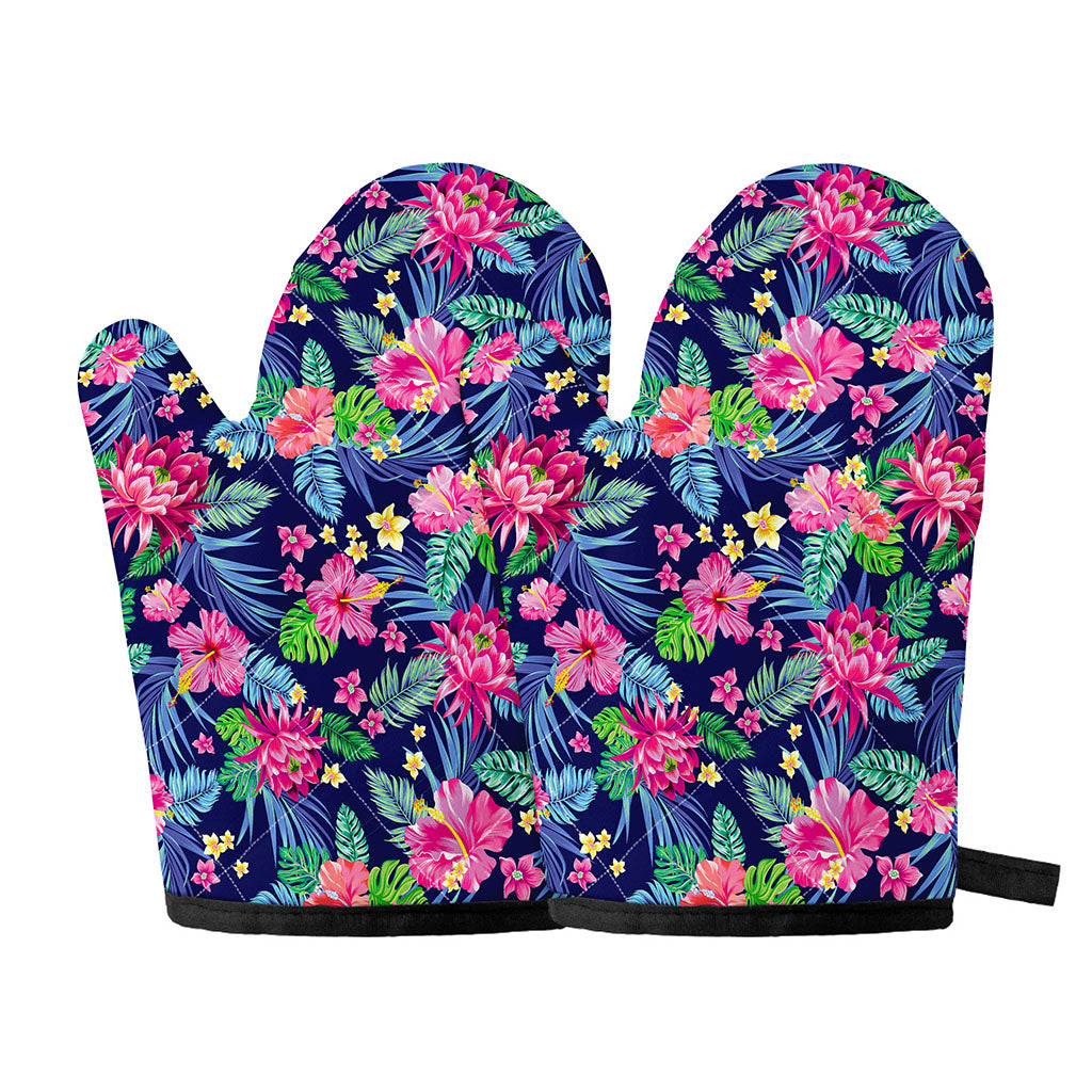Blossom Tropical Flower Pattern Print Oven Mitts