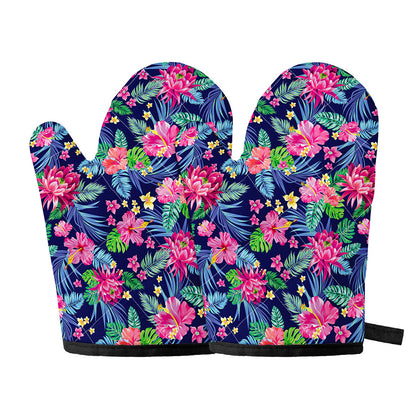 Blossom Tropical Flower Pattern Print Oven Mitts