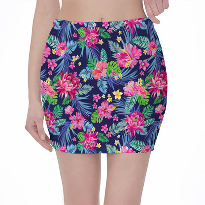 Blossom Tropical Flower Pattern Print Pencil Mini Skirt