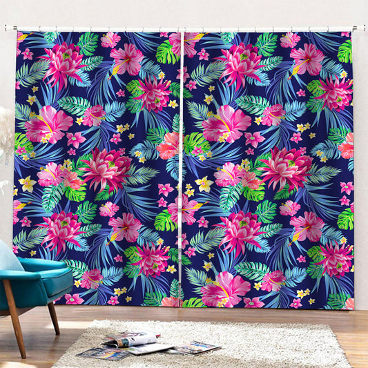 Blossom Tropical Flower Pattern Print Pencil Pleat Curtains