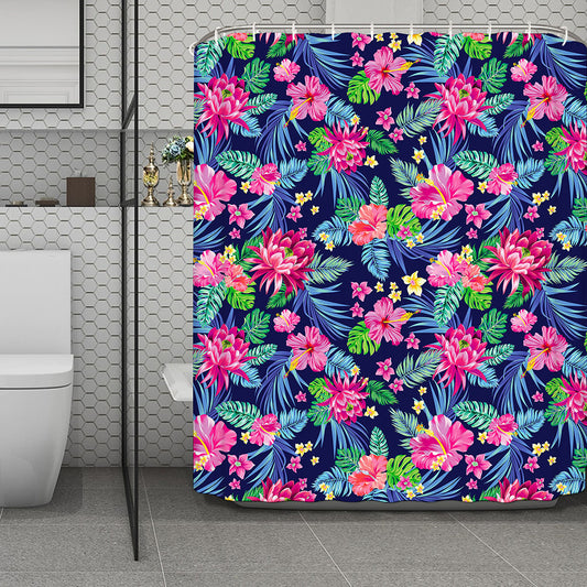 Blossom Tropical Flower Pattern Print Polyester Shower Curtain