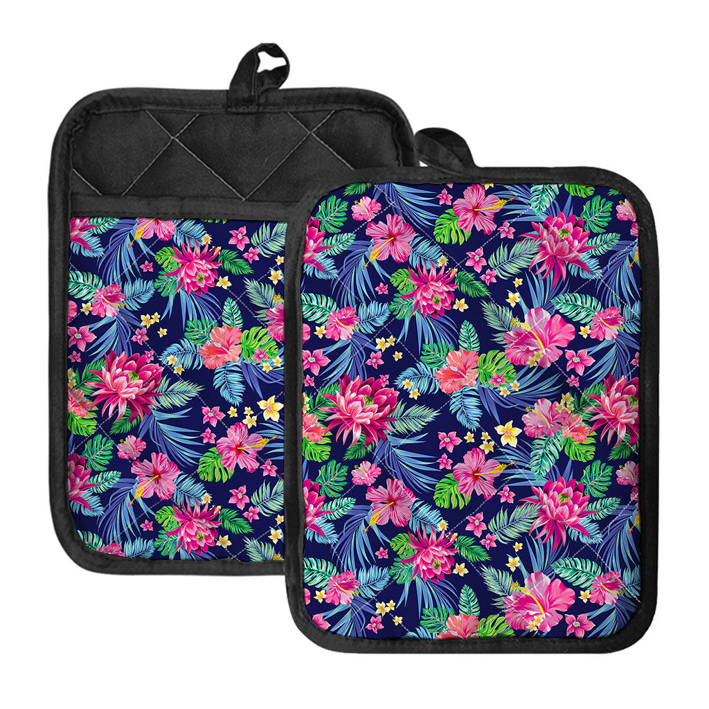 Blossom Tropical Flower Pattern Print Pot Holders With Pocket