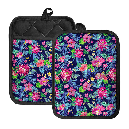 Blossom Tropical Flower Pattern Print Pot Holders With Pocket