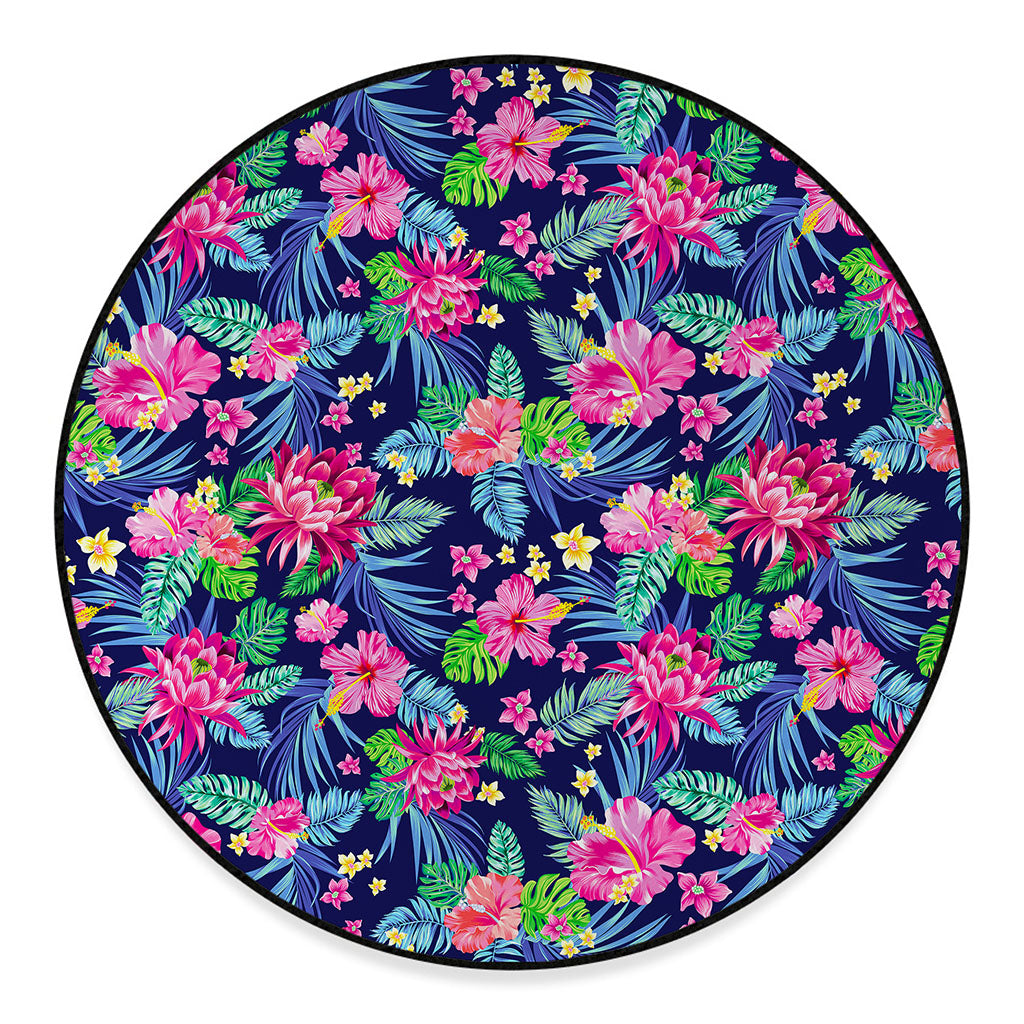 Blossom Tropical Flower Pattern Print Round Floor Mat