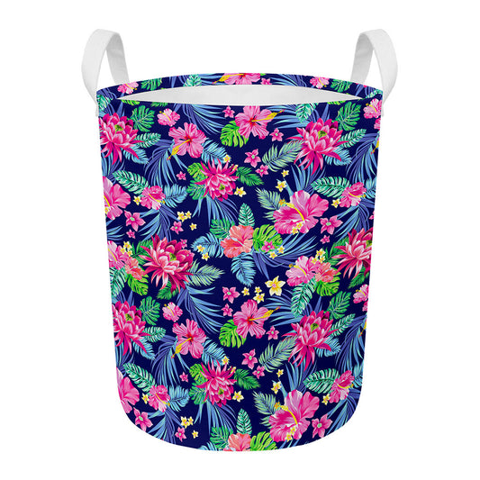 Blossom Tropical Flower Pattern Print Round Laundry Basket