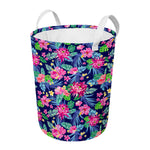 Blossom Tropical Flower Pattern Print Round Laundry Basket