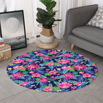 Blossom Tropical Flower Pattern Print Round Rug