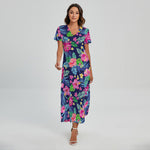 Blossom Tropical Flower Pattern Print Short Sleeve Maxi Dress