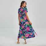 Blossom Tropical Flower Pattern Print Short Sleeve Maxi Dress