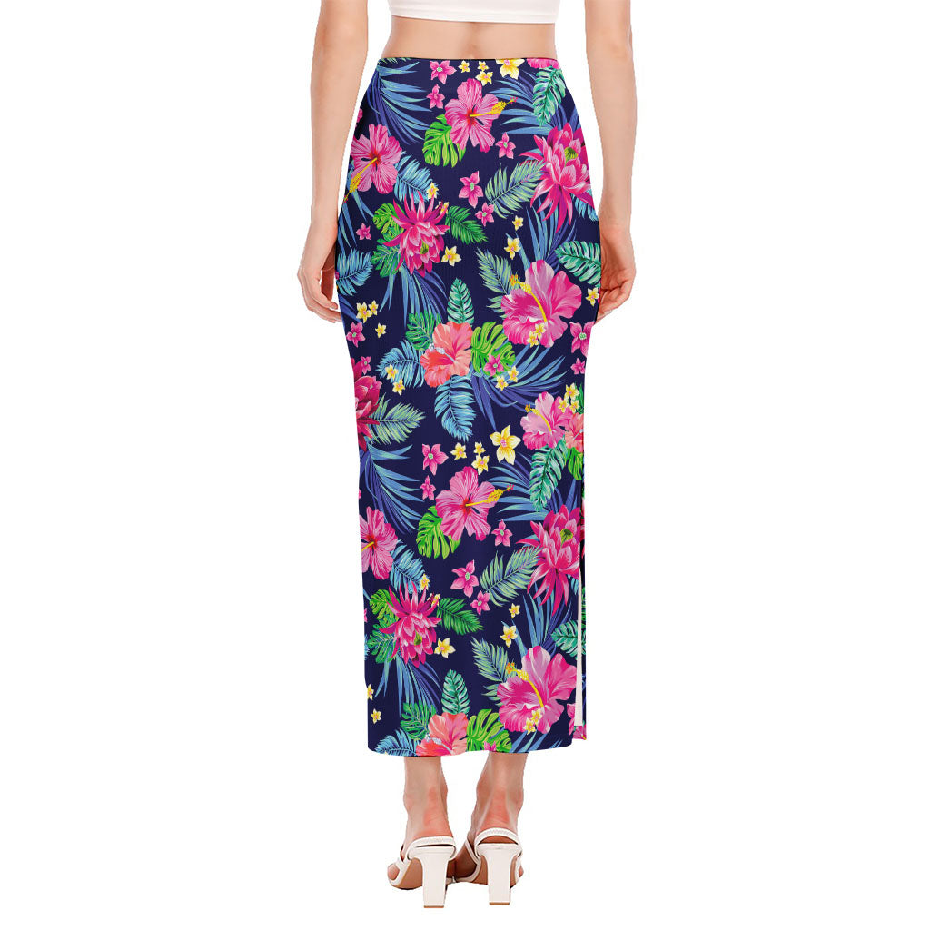 Blossom Tropical Flower Pattern Print Side Slit Maxi Skirt