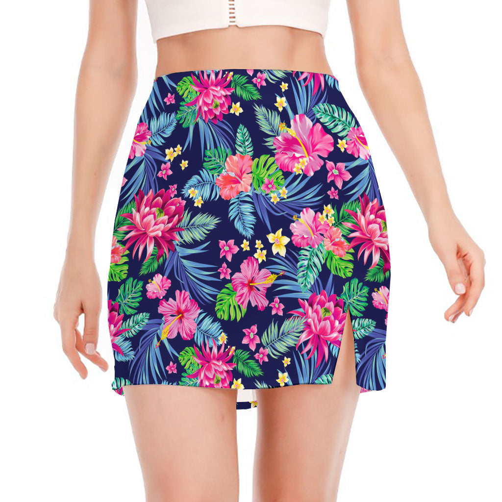 Blossom Tropical Flower Pattern Print Side Slit Mini Skirt