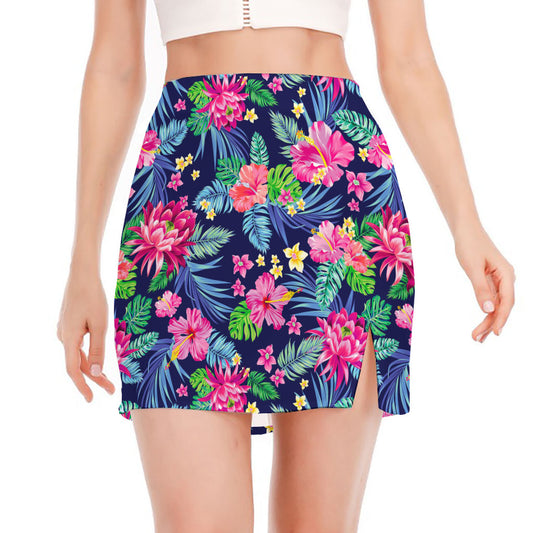 Blossom Tropical Flower Pattern Print Side Slit Mini Skirt