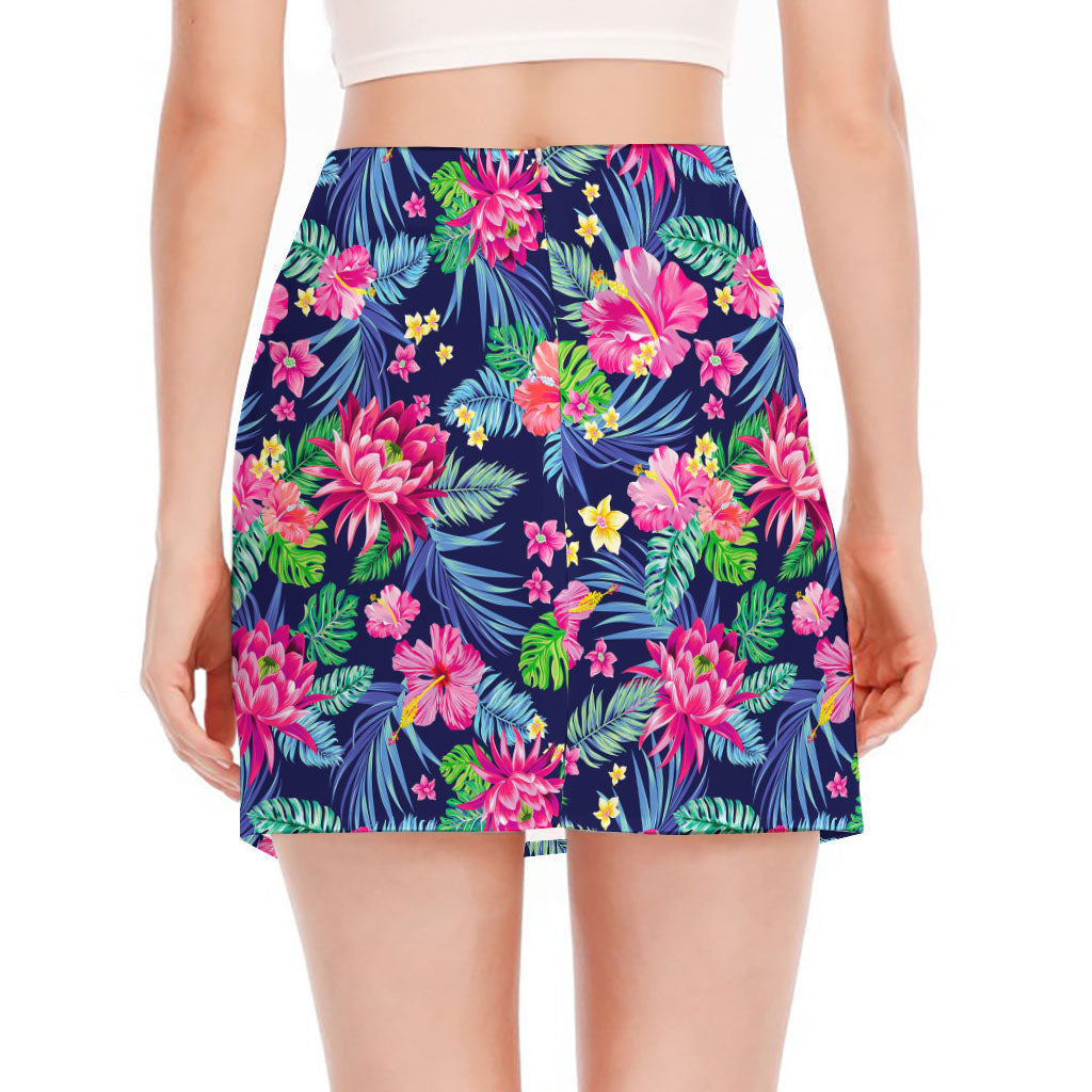 Blossom Tropical Flower Pattern Print Side Slit Mini Skirt