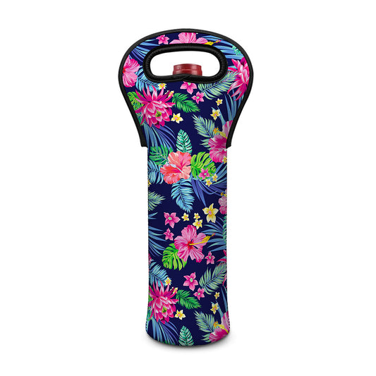 Blossom Tropical Flower Pattern Print Single Neoprene Wine Tote