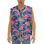 Blossom Tropical Flower Pattern Print Sleeveless Baseball Jersey