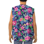 Blossom Tropical Flower Pattern Print Sleeveless Baseball Jersey