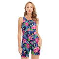 Blossom Tropical Flower Pattern Print Sleeveless One Piece Swimsuit