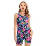 Blossom Tropical Flower Pattern Print Sleeveless One Piece Swimsuit