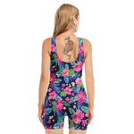 Blossom Tropical Flower Pattern Print Sleeveless One Piece Swimsuit