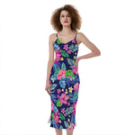 Blossom Tropical Flower Pattern Print Slim Fit Midi Cami Dress