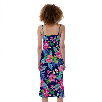 Blossom Tropical Flower Pattern Print Slim Fit Midi Cami Dress