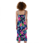 Blossom Tropical Flower Pattern Print Slim Fit Midi Cami Dress