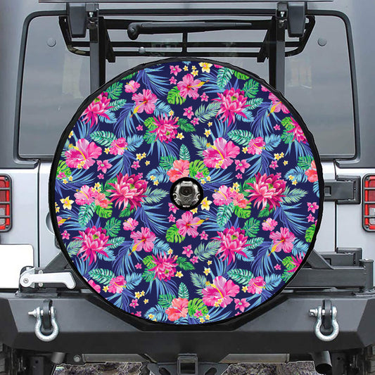 Blossom Tropical Flower Pattern Print Tire Cover With Camera Hole
