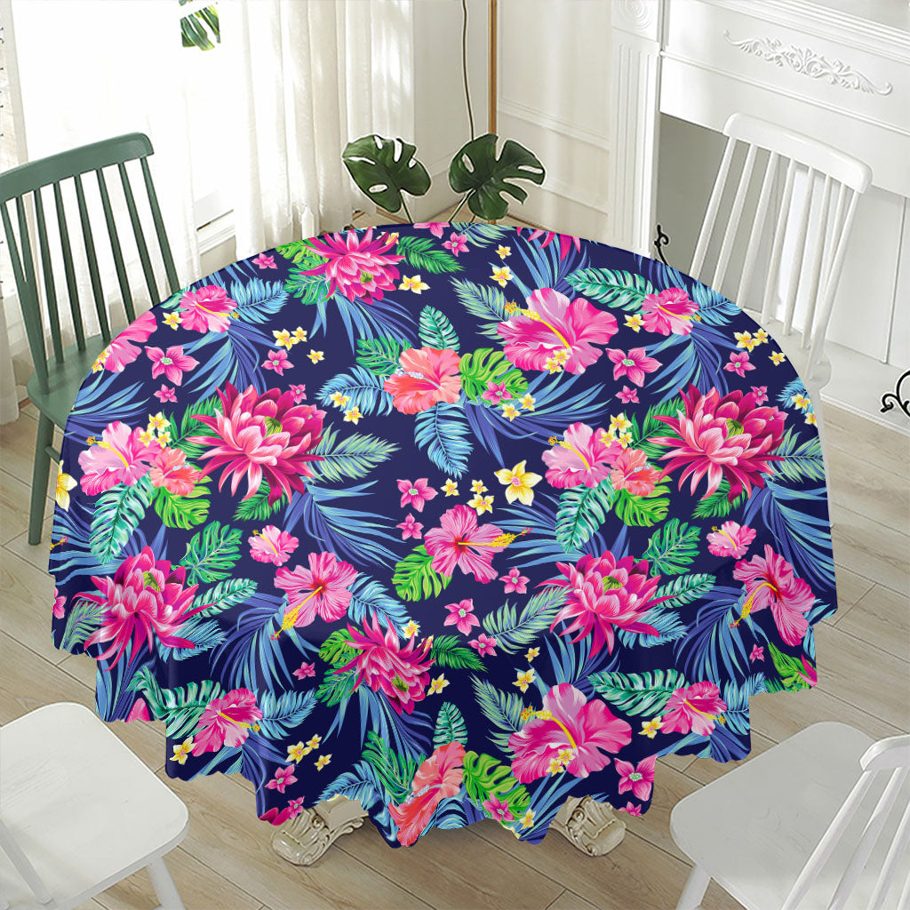 Blossom Tropical Flower Pattern Print Waterproof Round Tablecloth