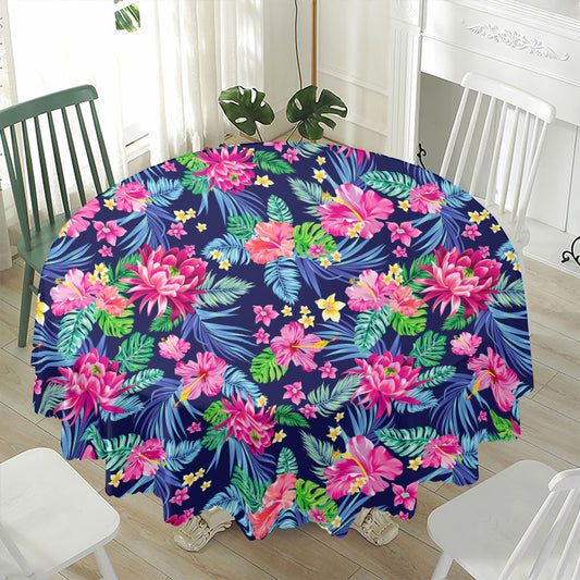 Blossom Tropical Flower Pattern Print Waterproof Round Tablecloth