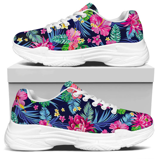 Blossom Tropical Flower Pattern Print White Chunky Shoes
